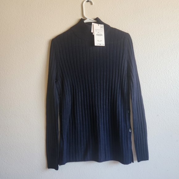 ZARA Black Ribbed Merino Wool Turtleneck NWT S Dark Academia - Picture 3 of 14